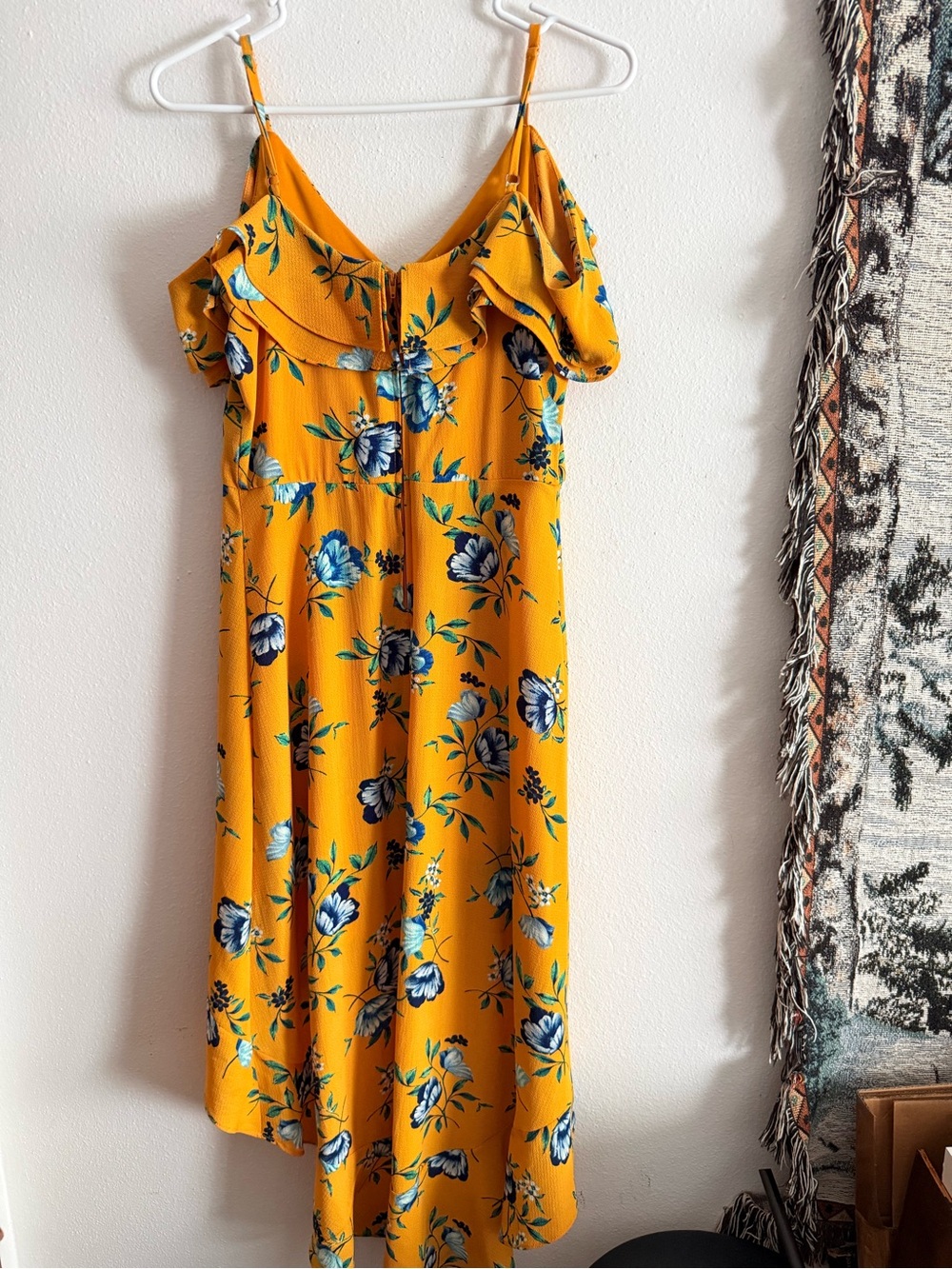 ☀️ BCX • Yellow Floral Ruffle Cold-Shoulder High-Low Dress • Juniors 9 or WM 8 - Picture 6 of 13